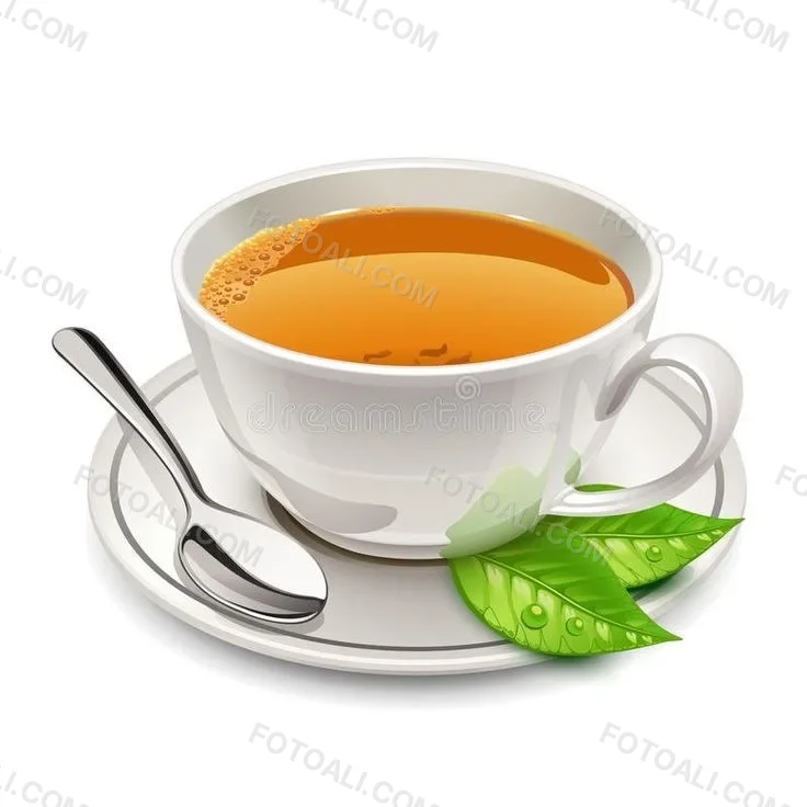 A White Ceramic Cup Filled With Orange Tea Garnished With A Slice Of Orange And Green Leaves Placed On A White Saucer With A Spoon 23 2868