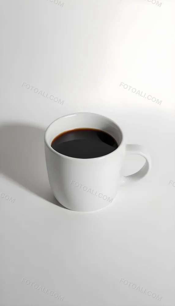 A White Ceramic Mug Filled With Black Coffee Casting A Shadow On A Black Surface Simple And Minimalist Composition Studio Lighting Clean And Modern Aesthetic 24 B526