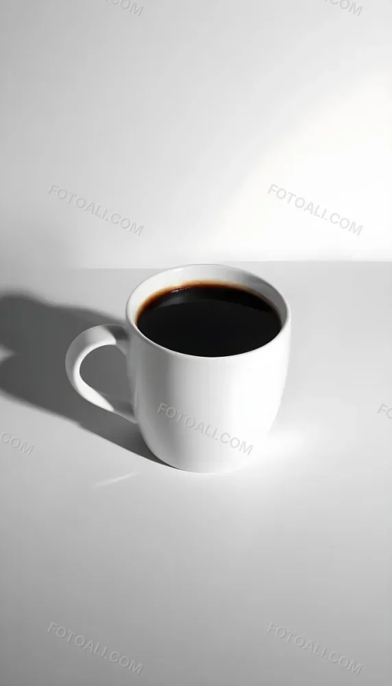 A White Ceramic Mug Filled With Black Coffee Casting A Shadow On A Black Surface Simple And Minimalist Composition Studio Lighting Clean And Modern Aesthetic 5 7442