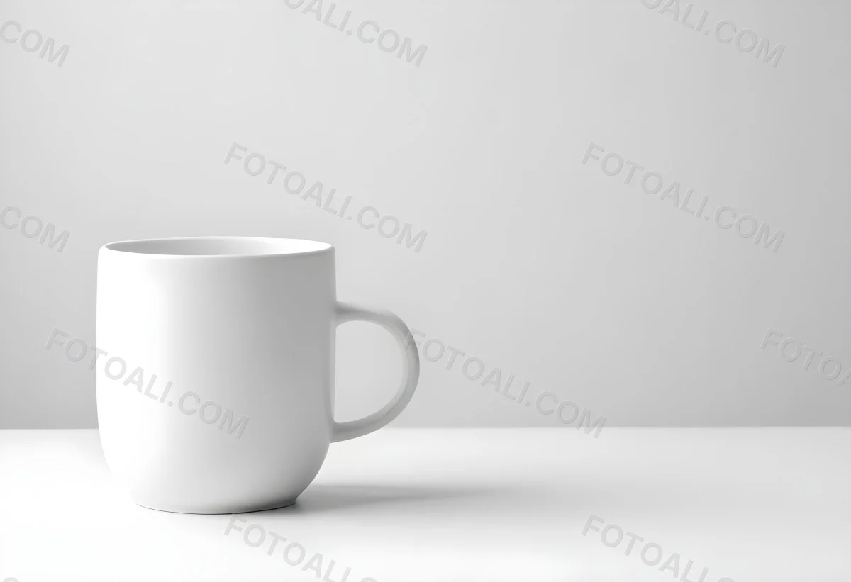 A White Ceramic Mug With A Handle On A White Surface Minimalist Style Clean And Simple Design Soft Lighting Plain White Background 10 E00c