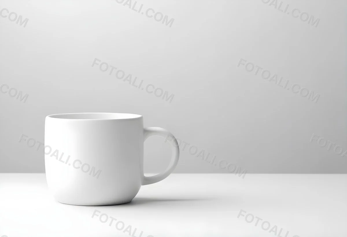 A White Ceramic Mug With A Handle On A White Surface Minimalist Style Clean And Simple Design Soft Lighting Plain White Background 11 Caee