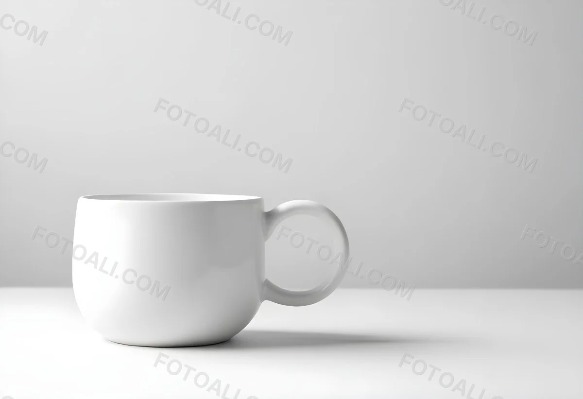 A White Ceramic Mug With A Handle On A White Surface Minimalist Style Clean And Simple Design Soft Lighting Plain White Background 19 3244