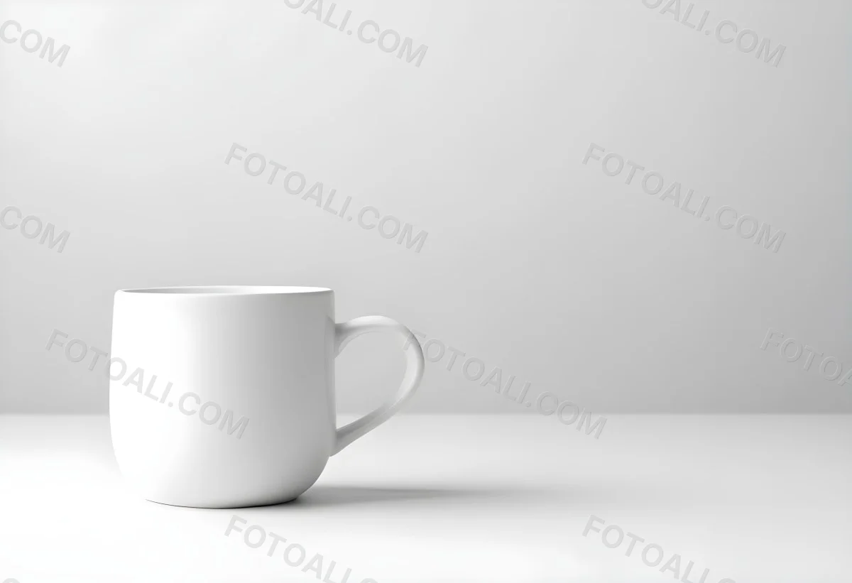 A White Ceramic Mug With A Handle On A White Surface Minimalist Style Clean And Simple Design Soft Lighting Plain White Background 2 B295