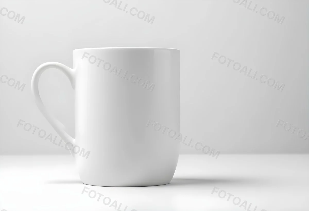 A White Ceramic Mug With A Handle On A White Surface Minimalist Style Clean And Simple Design Soft Lighting Plain White Background 5 731a