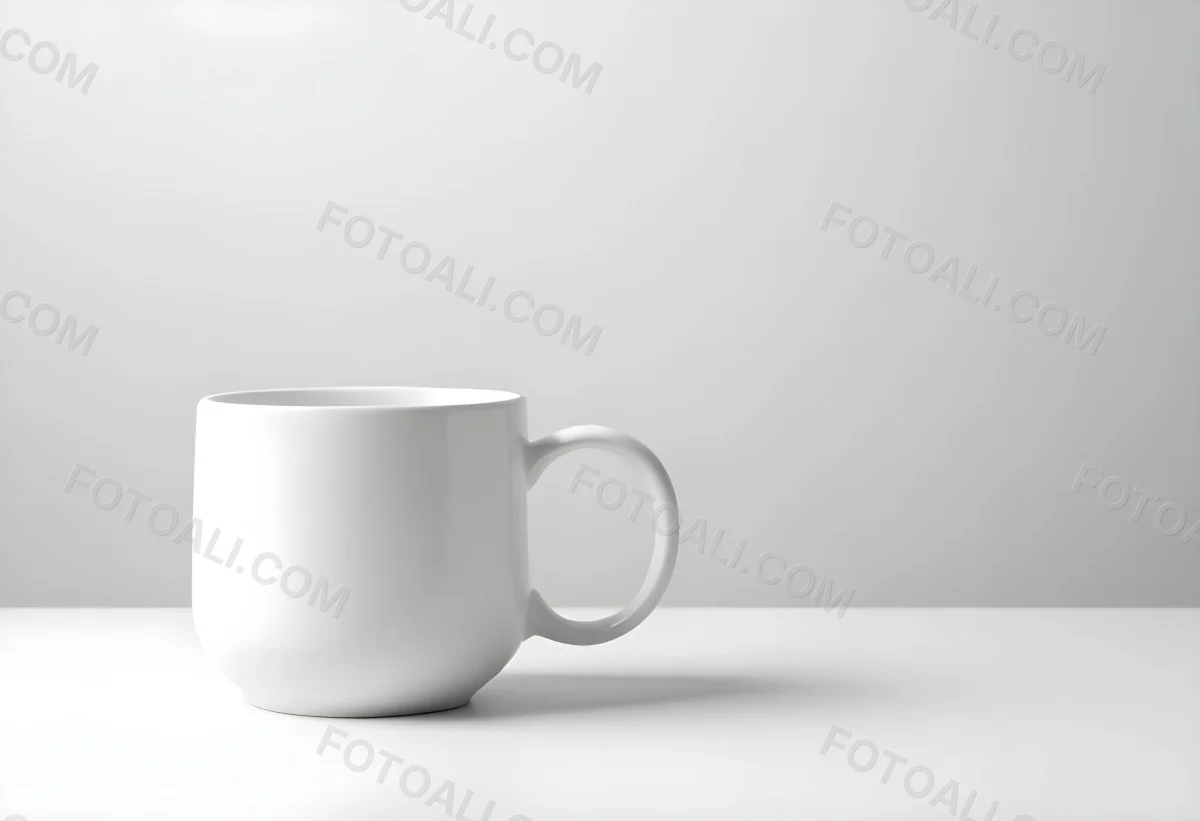 A White Ceramic Mug With A Handle On A White Surface Minimalist Style Clean And Simple Design Soft Lighting Plain White Background 7 A971