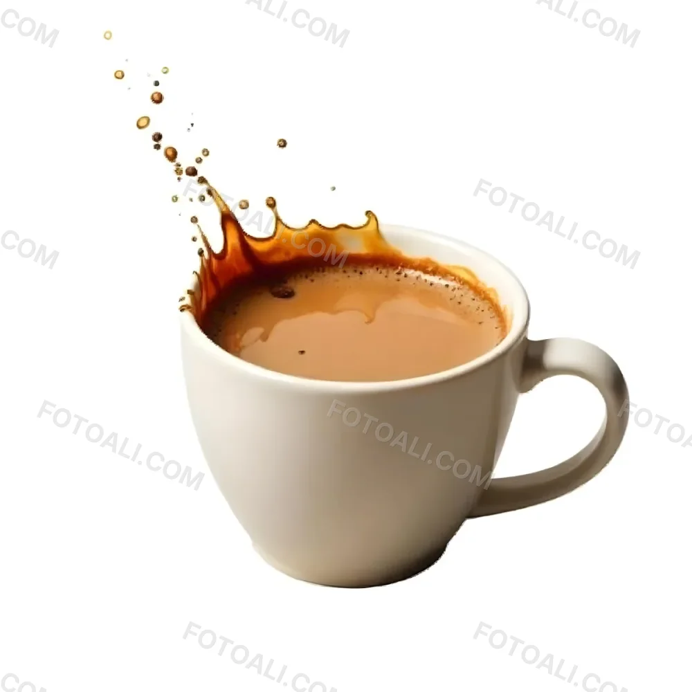 A White Coffee Cup With A Splash Of Coffee On A White Background 11 7b58