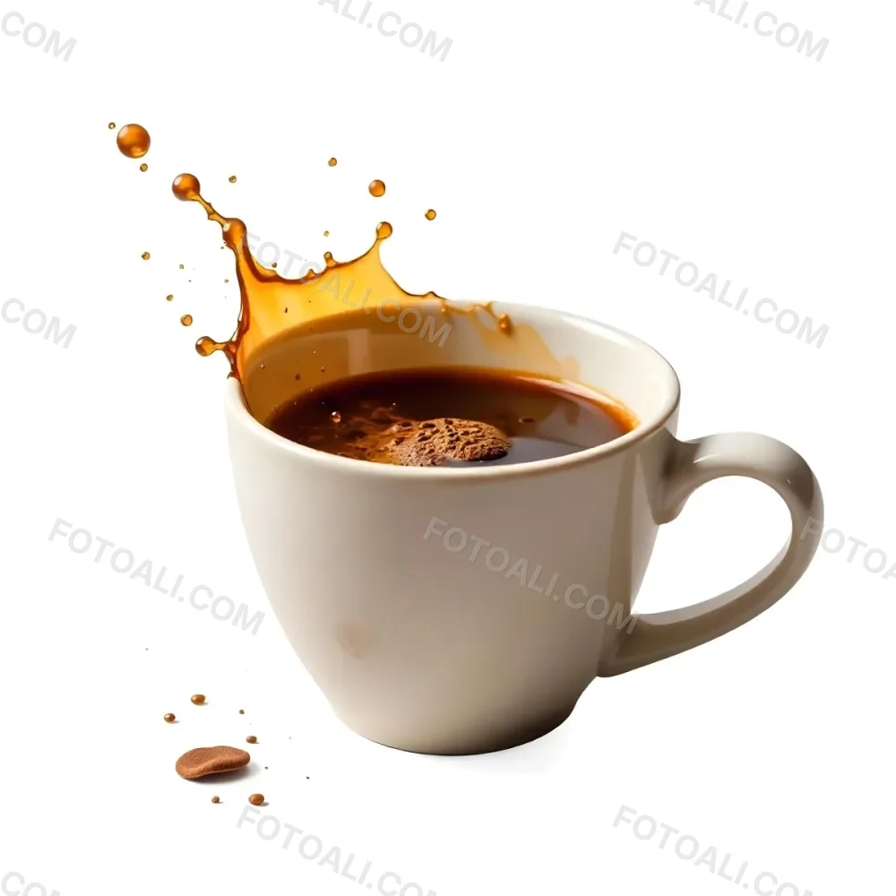 A White Coffee Cup With A Splash Of Coffee On A White Background 21 585a