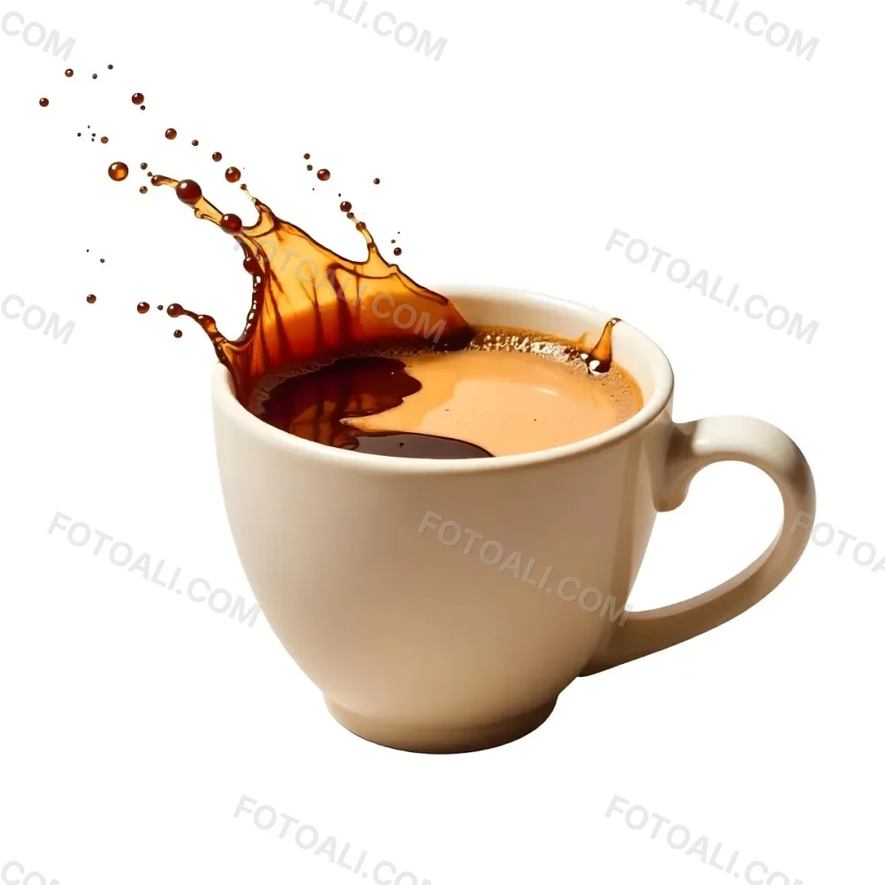 A White Coffee Cup With A Splash Of Coffee On A White Background 29 B635