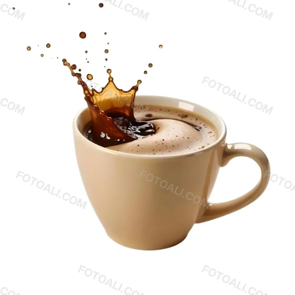 A White Coffee Cup With A Splash Of Coffee On A White Background 64 4419