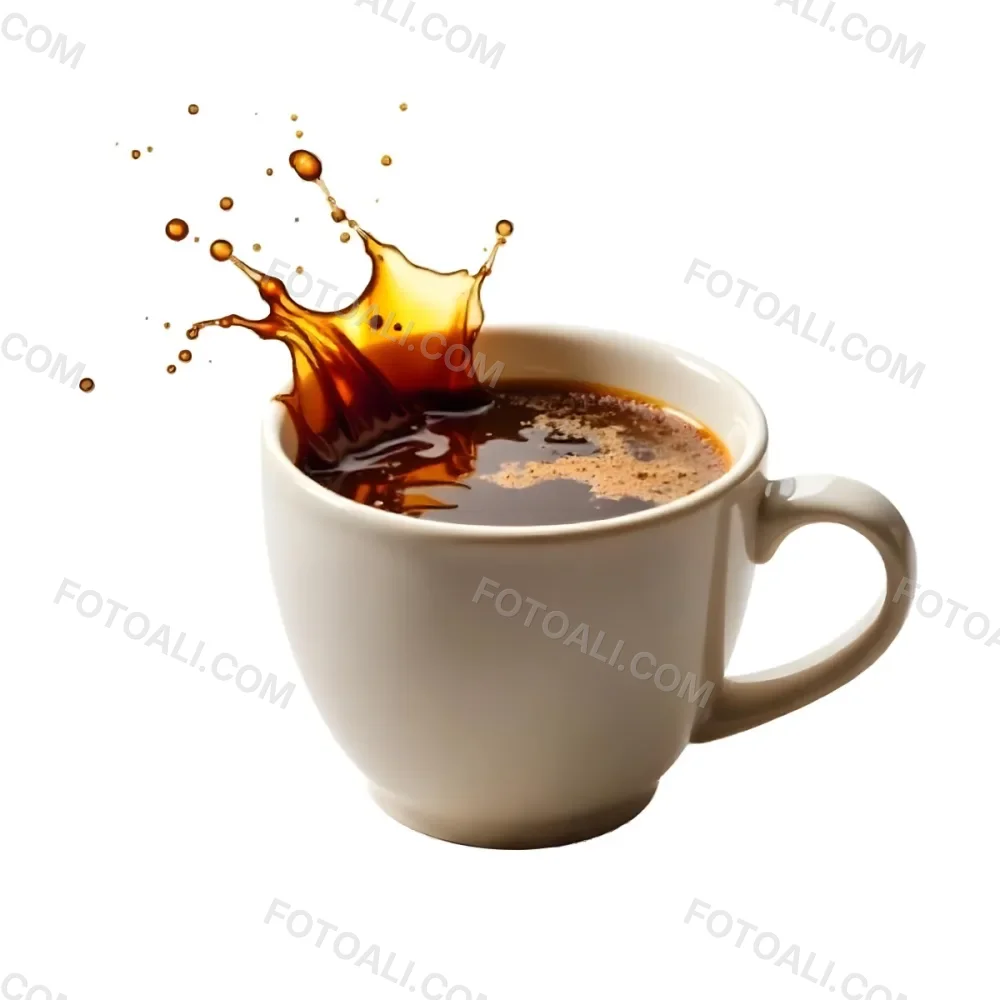 A White Coffee Cup With A Splash Of Coffee On A White Background 65 Be7d