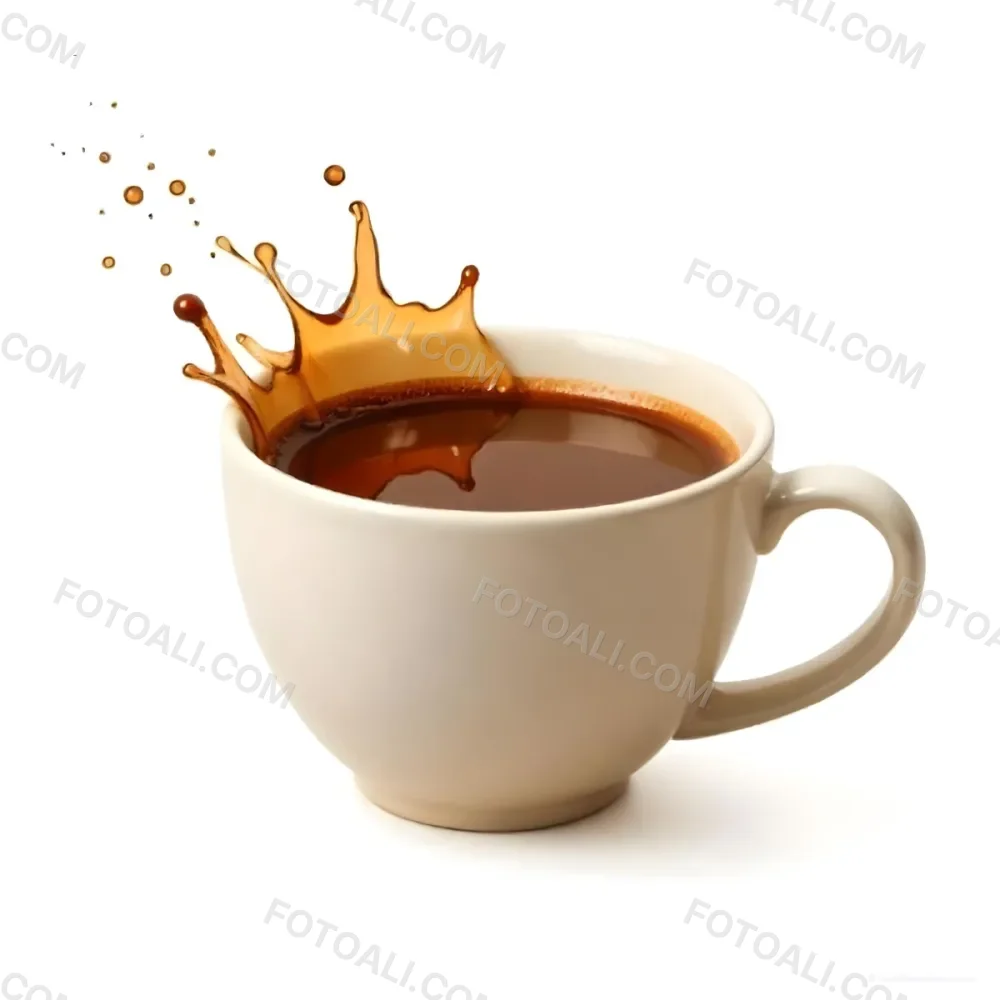 A White Coffee Cup With A Splash Of Coffee On A White Background 67 0883