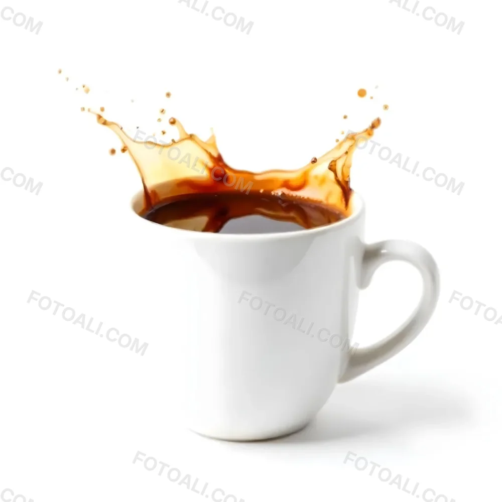A White Coffee Cup With A Splash Of Coffee On A White Background 69 3f5f