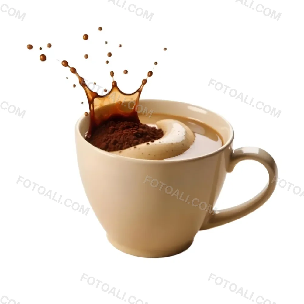 A White Coffee Cup With A Splash Of Coffee On A White Background 70 7c19