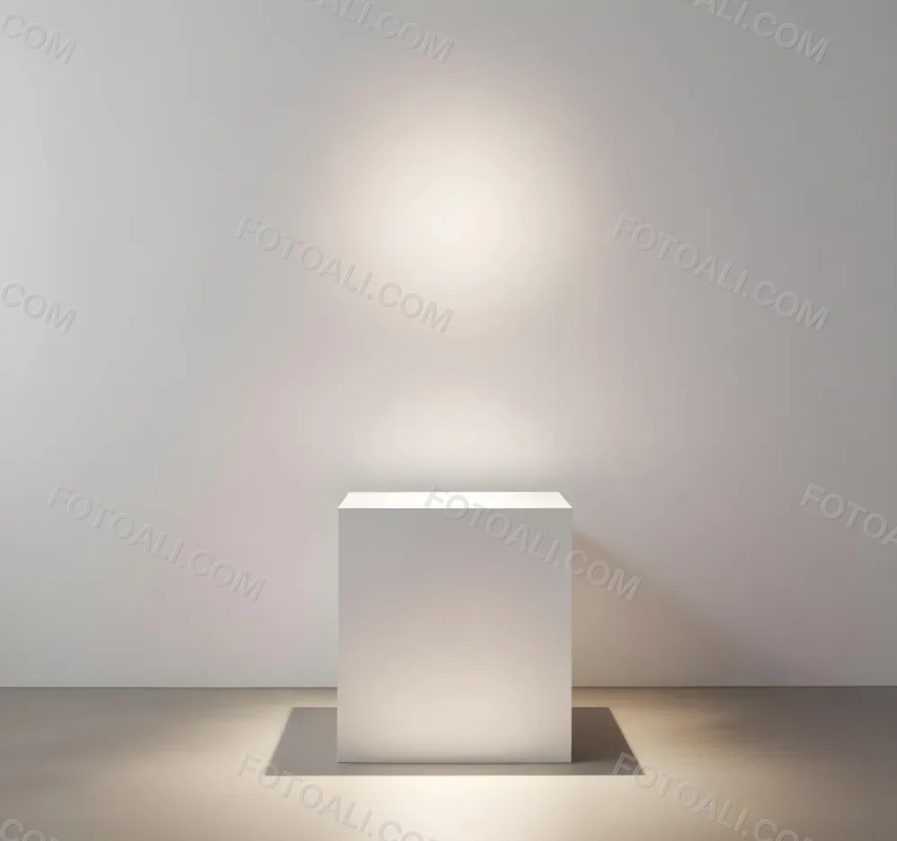 A White Cube Shaped Object On A Plain Background With A Bright Light Source Above It 14 398e