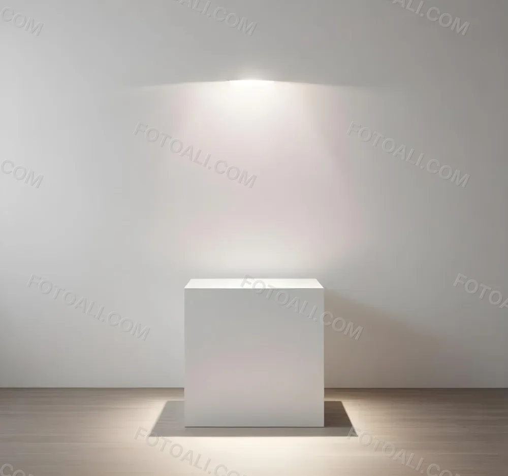A White Cube Shaped Object On A Plain Background With A Bright Light Source Above It 2 9afe