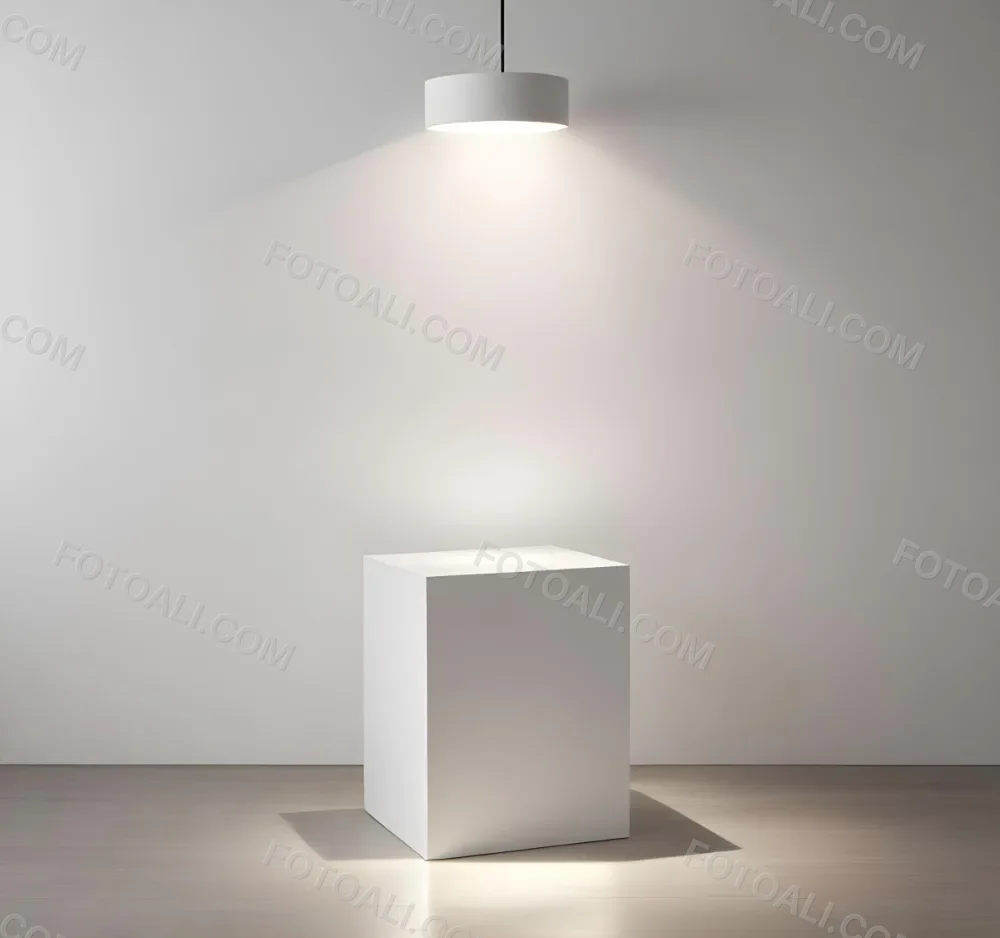 A White Cube Shaped Object On A Plain Background With A Bright Light Source Above It 6 Be35