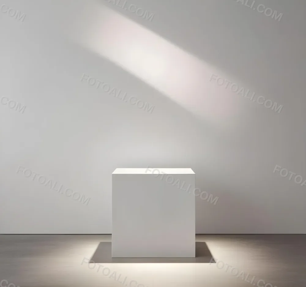 A White Cube Shaped Object On A Plain Background With A Bright Light Source Above It 9 C49a