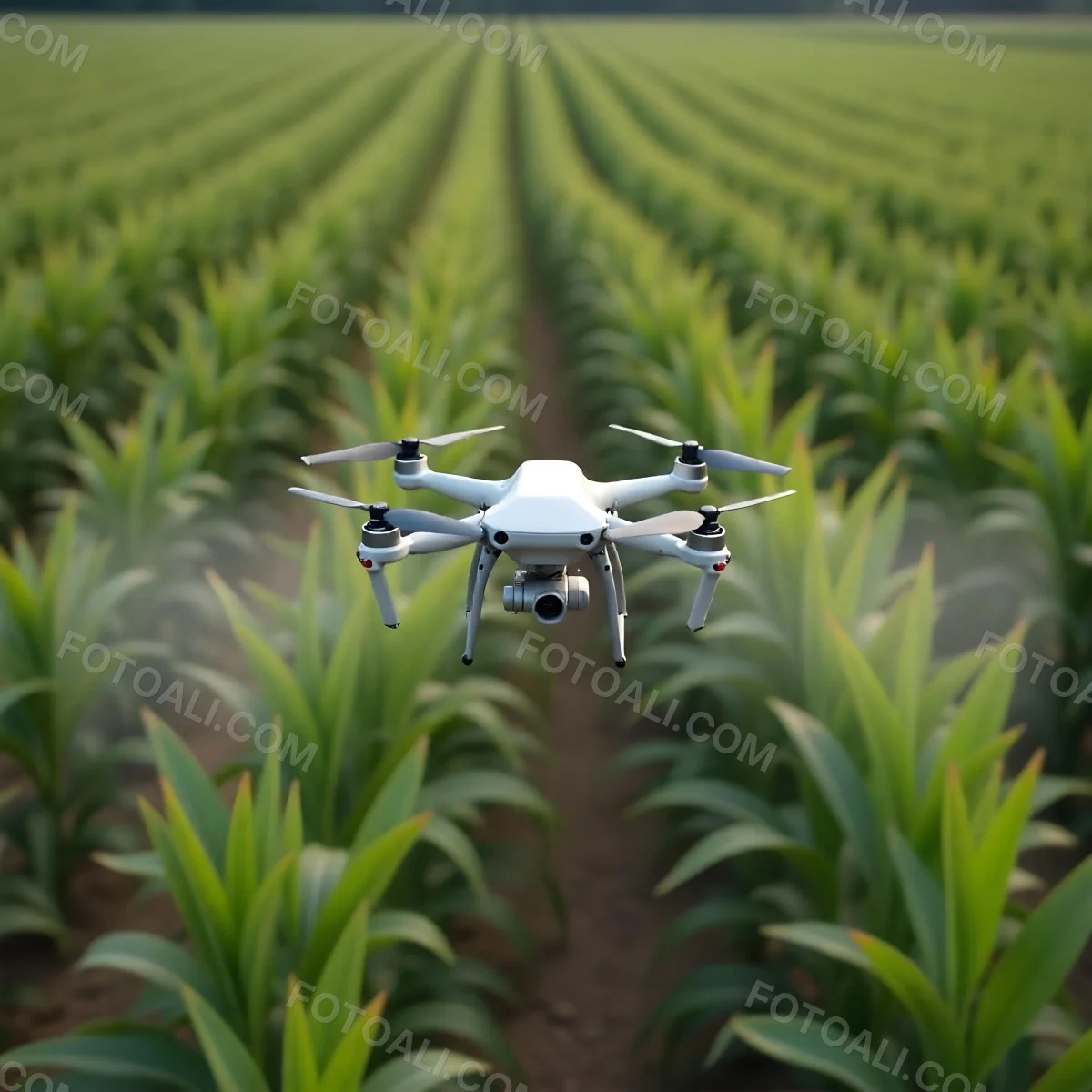 A White Drone Spraying Pesticides Over A Green Cornfield The Drone Has Four Propellers And A White Tank The Background Is A Green Field With Trees 18 2089