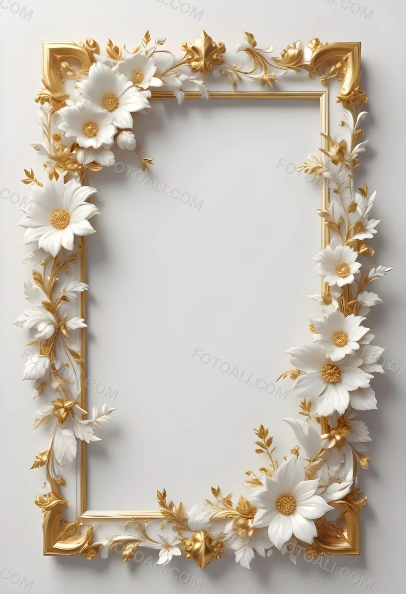 A White Floral Frame With Gold Accents On A Light Background 11 B2d1
