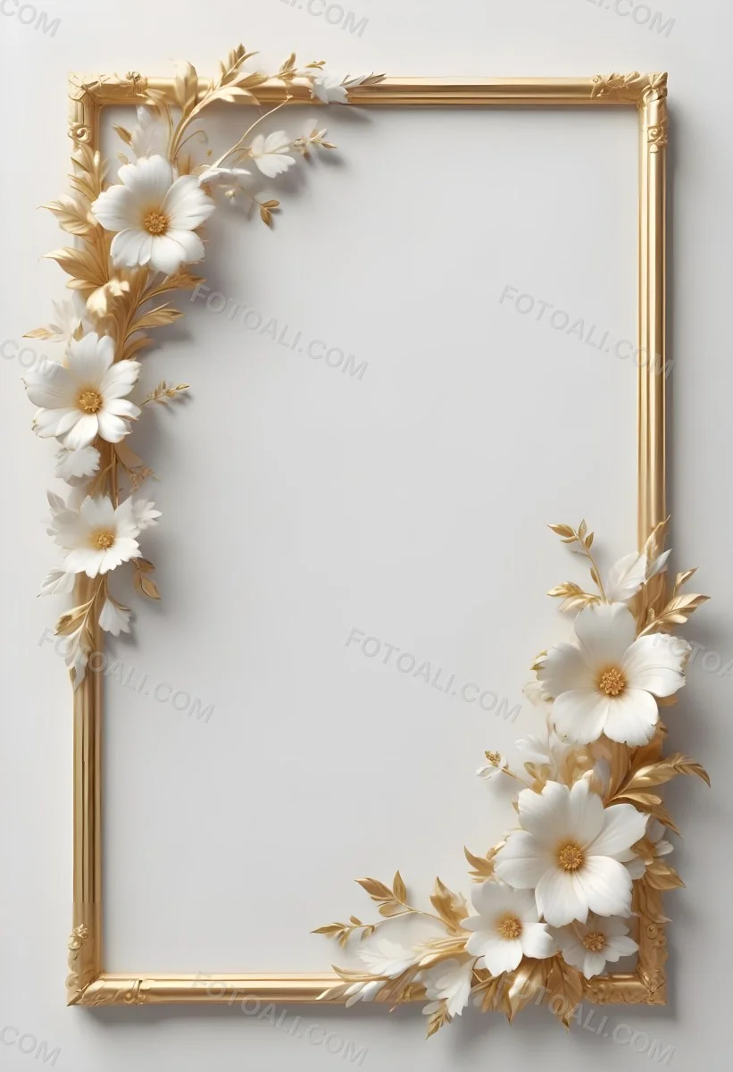 A White Floral Frame With Gold Accents On A Light Background 15 7583