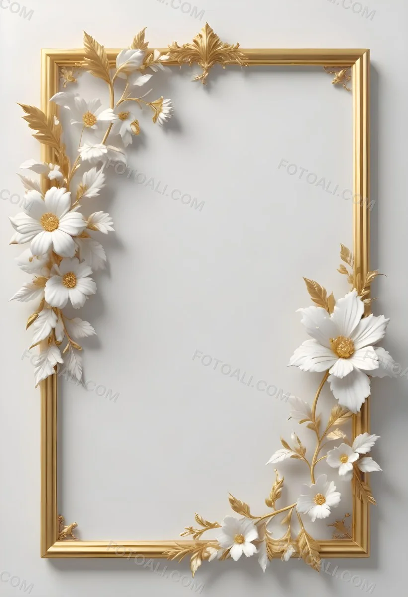 A White Floral Frame With Gold Accents On A Light Background 17 3608