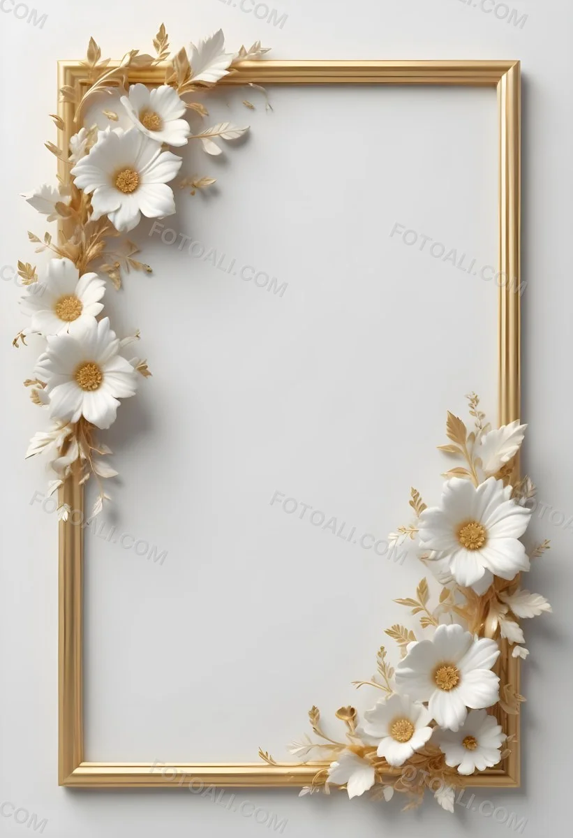 A White Floral Frame With Gold Accents On A Light Background 24 29a4