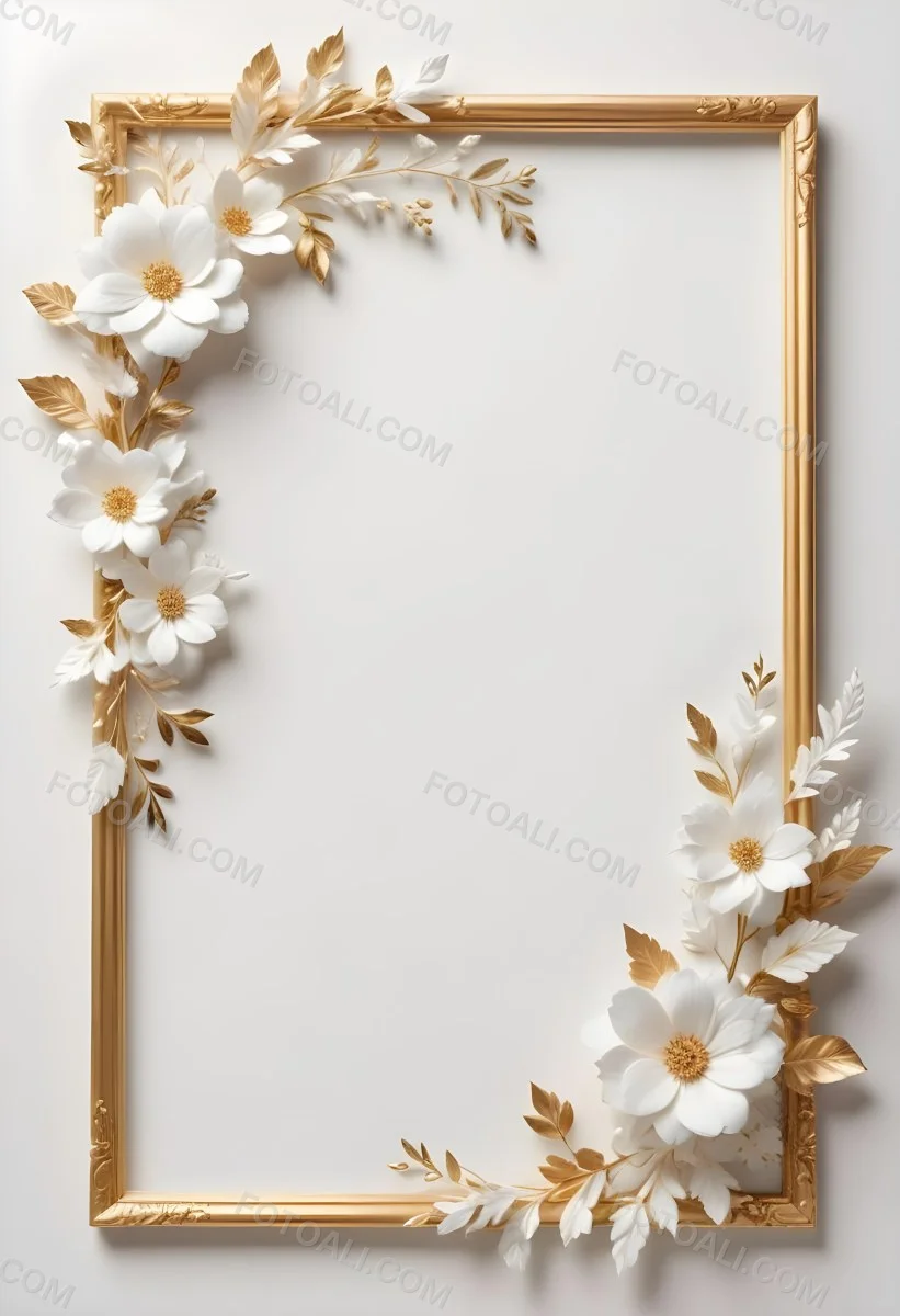 A White Floral Frame With Gold Accents On A Light Background 31 57da