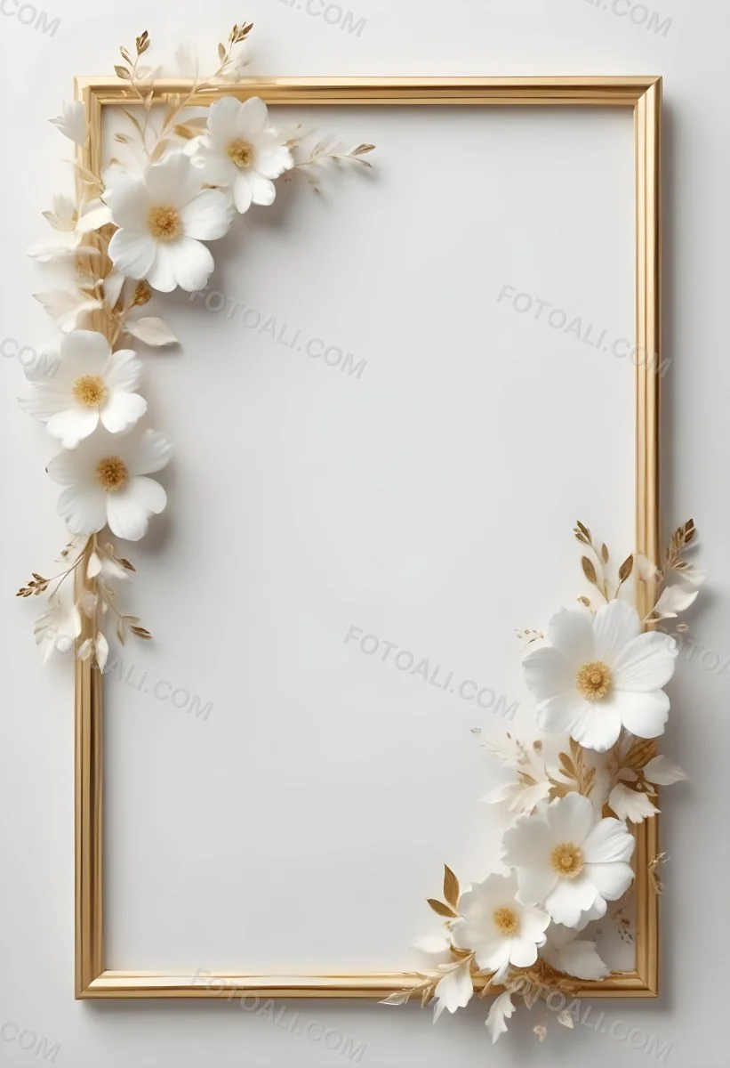 A White Floral Frame With Gold Accents On A Light Background 37 Febe
