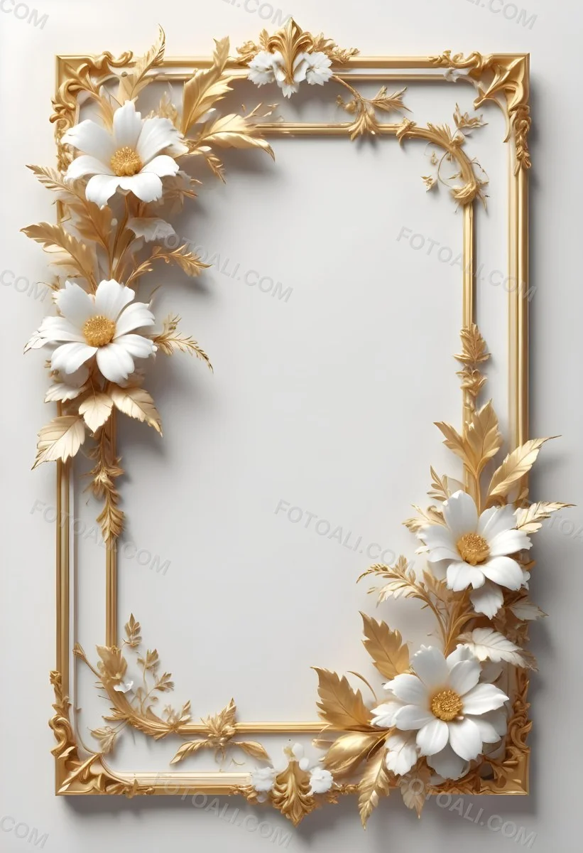 A White Floral Frame With Gold Accents On A Light Background 40 10ac