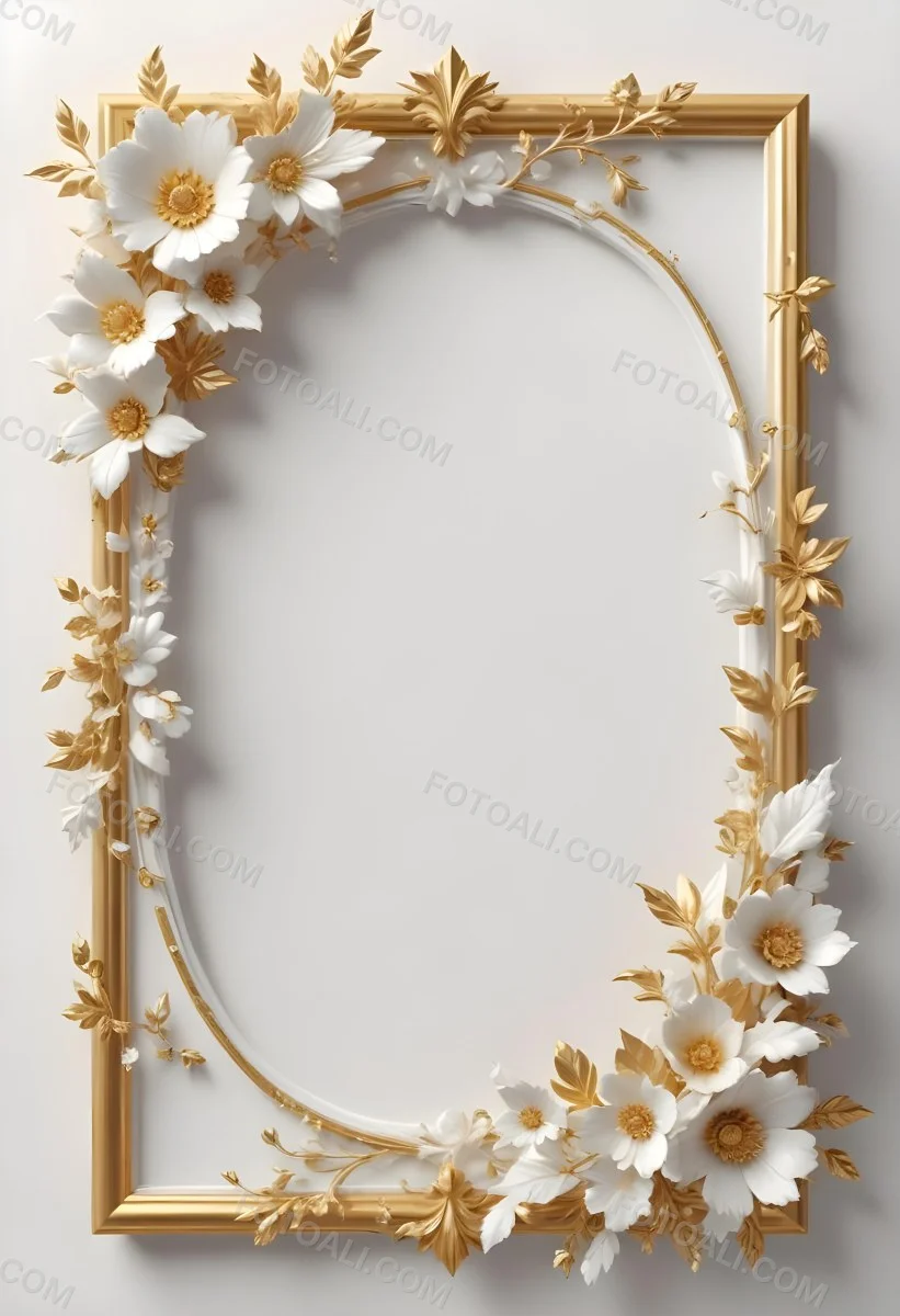A White Floral Frame With Gold Accents On A Light Background 42 867c