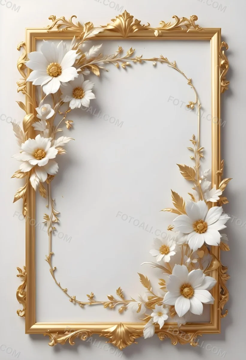 A White Floral Frame With Gold Accents On A Light Background 43 8ed0