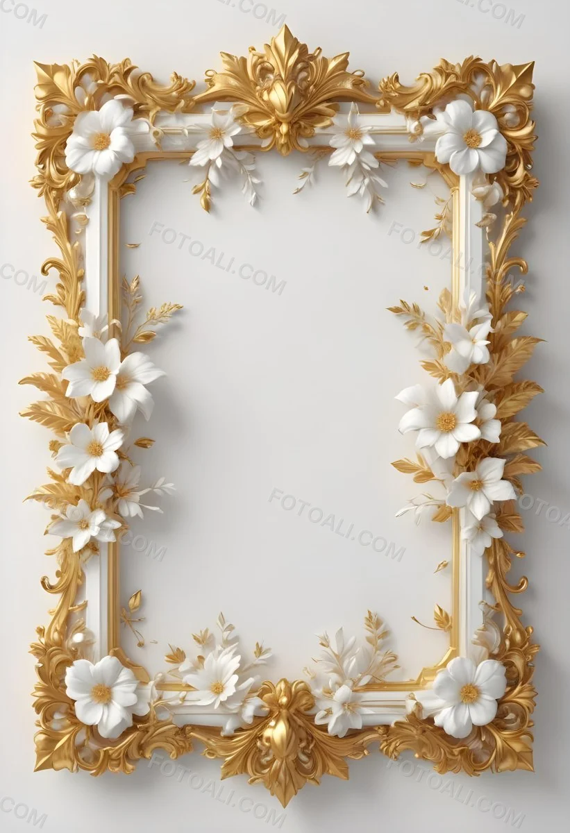 A White Floral Frame With Gold Accents On A Light Background 44 C3cc