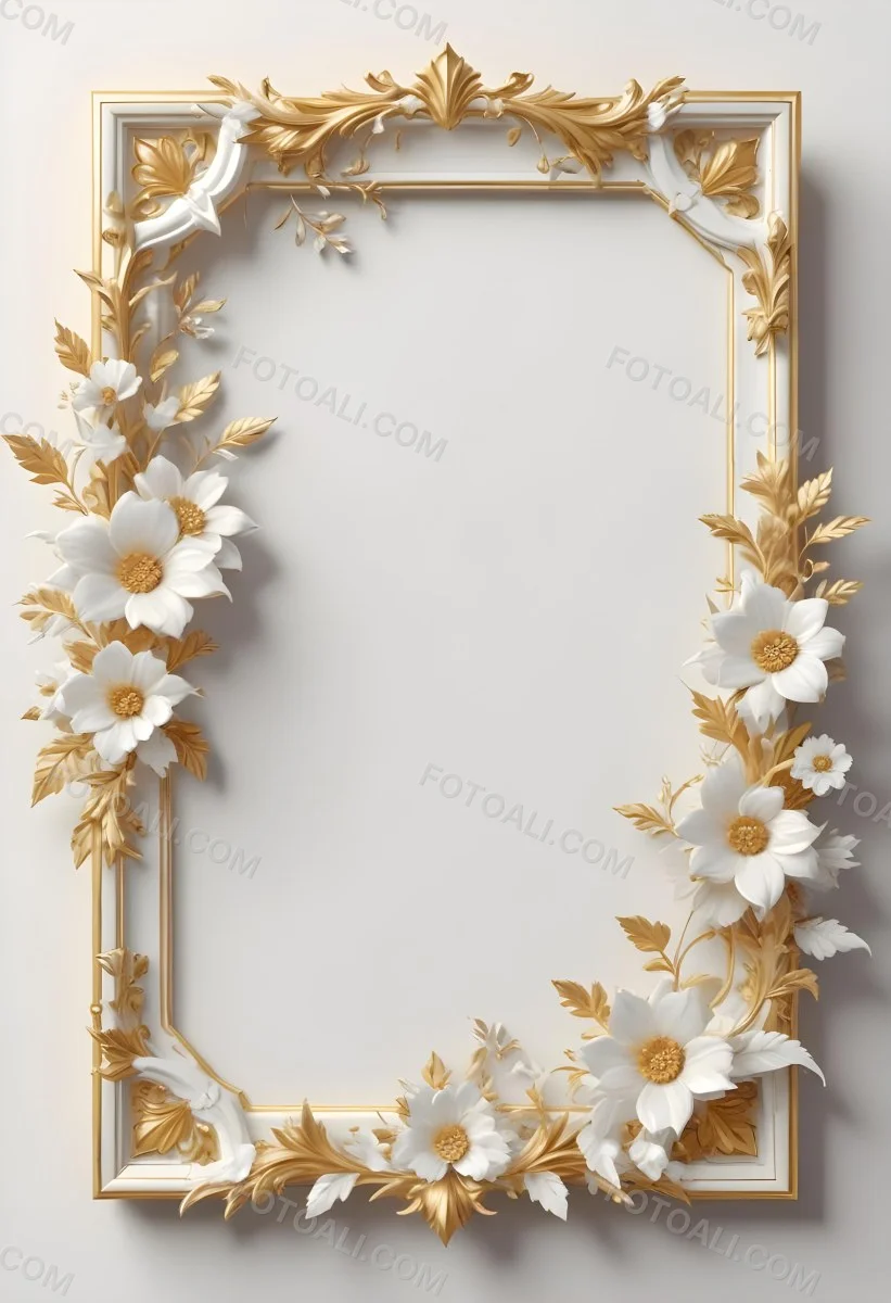 A White Floral Frame With Gold Accents On A Light Background 46 D5ff