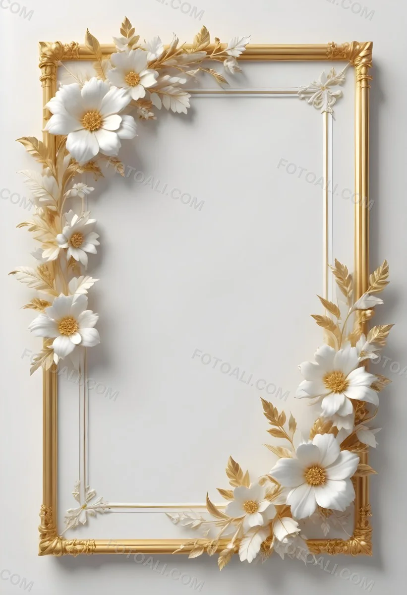 A White Floral Frame With Gold Accents On A Light Background 47 013f