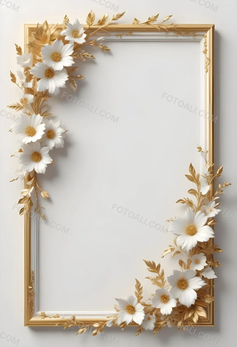 A White Floral Frame With Gold Accents On A Light Background 48 77a3