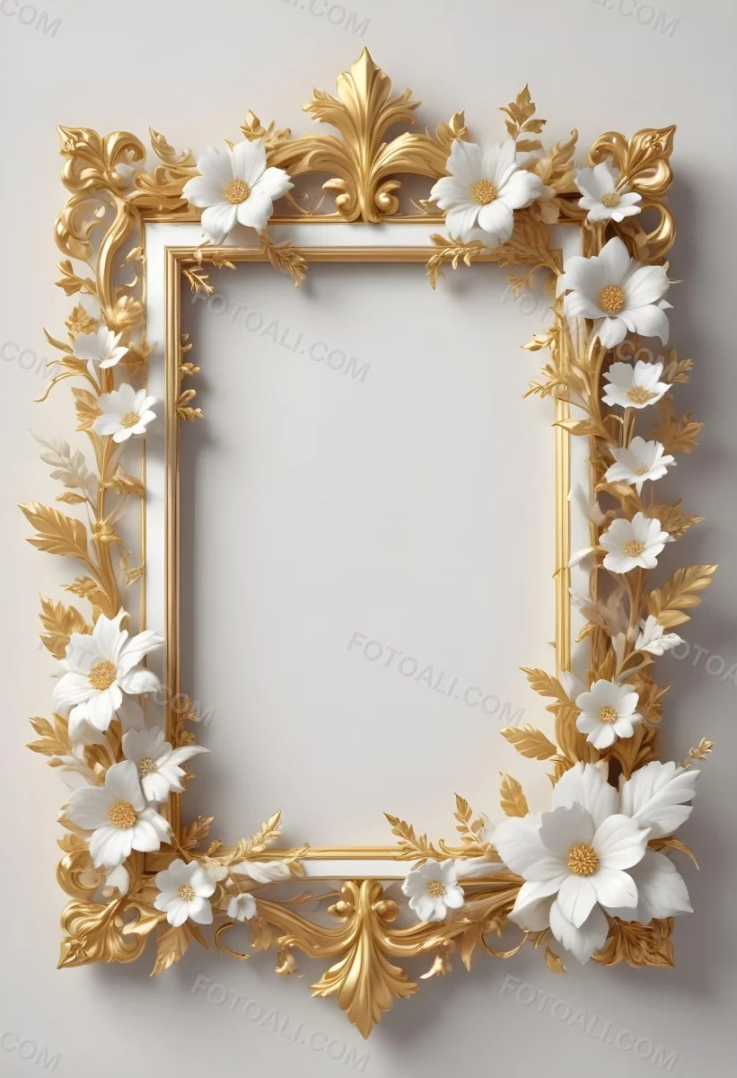 A White Floral Frame With Gold Accents On A Light Background 49 B977