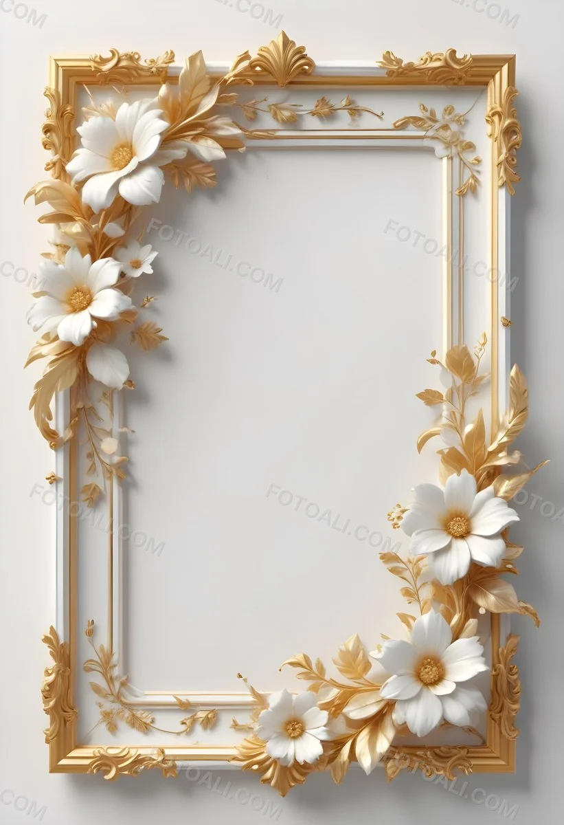 A White Floral Frame With Gold Accents On A Light Background 5 5f96