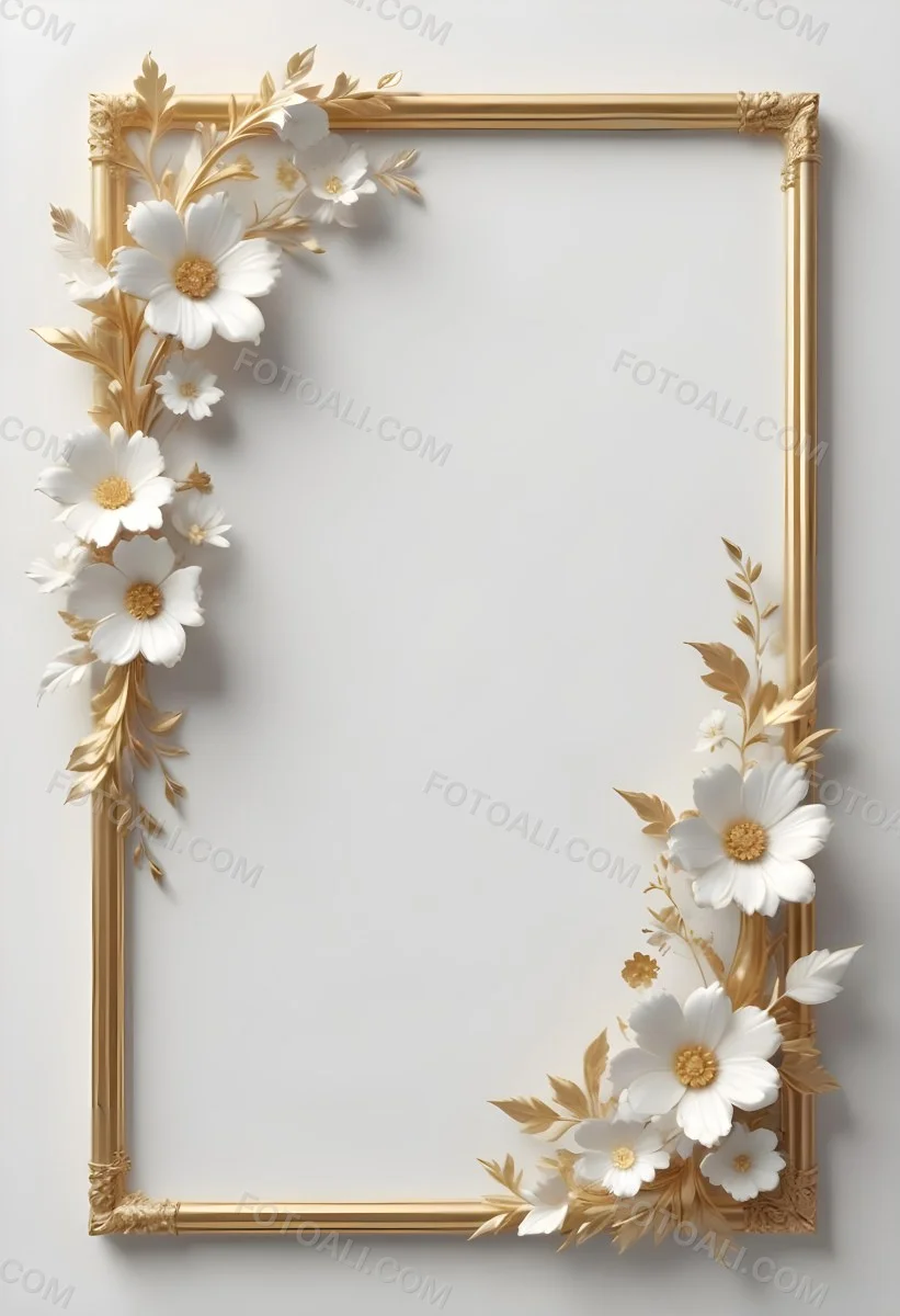 A White Floral Frame With Gold Accents On A Light Background 6 994a