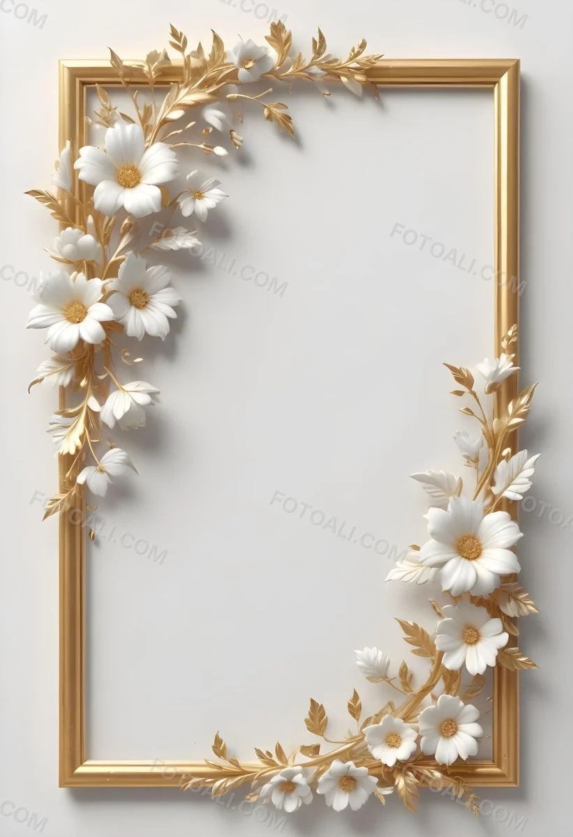A White Floral Frame With Gold Accents On A Light Background 8 78cb