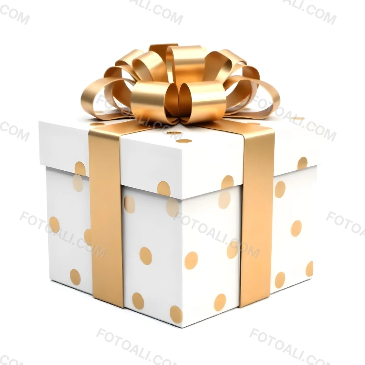 A White Gift Box With Golden Polka Dots And A White Ribbon Isolated On A White Background 13 B3c0