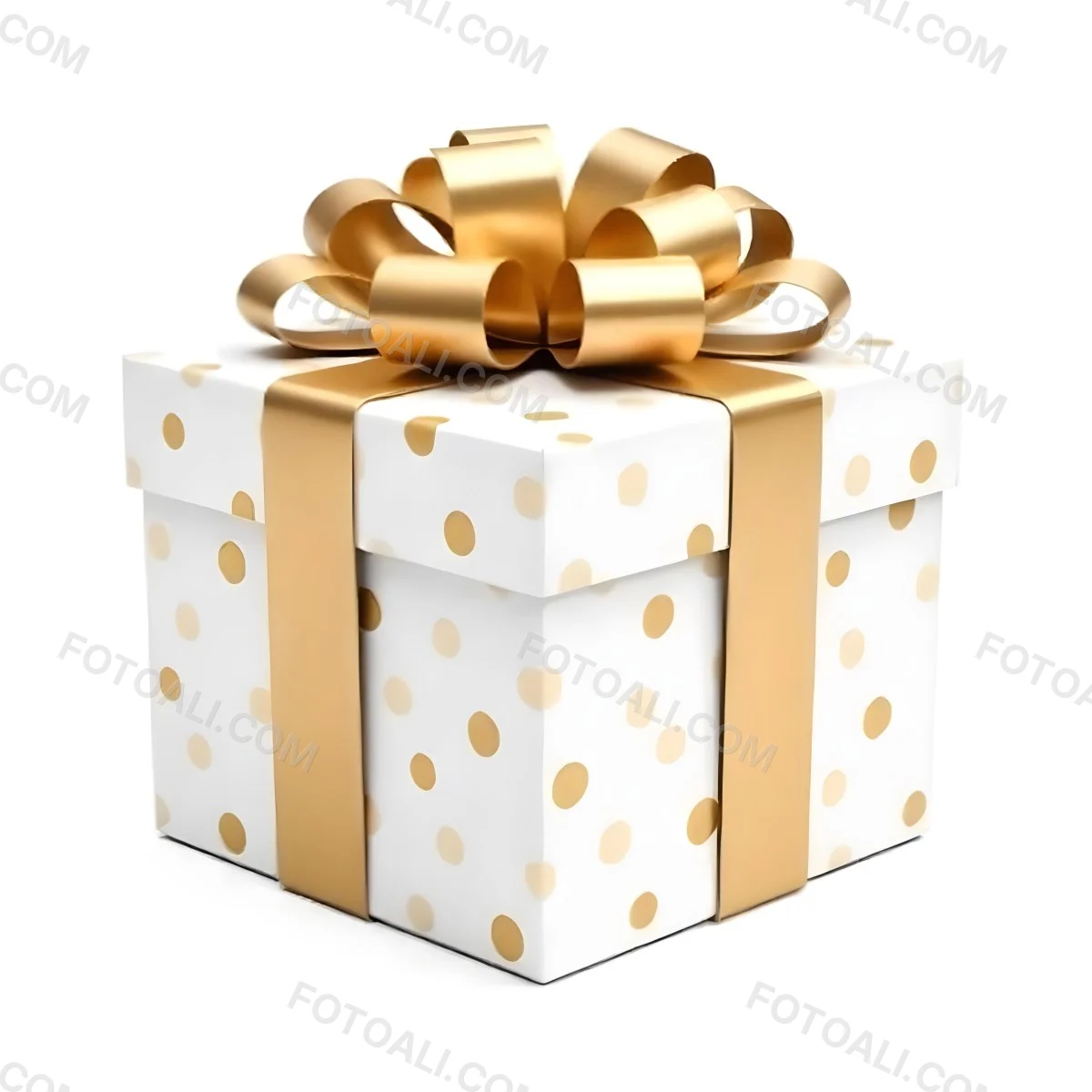 A White Gift Box With Golden Polka Dots And A White Ribbon Isolated On A White Background 15 6575