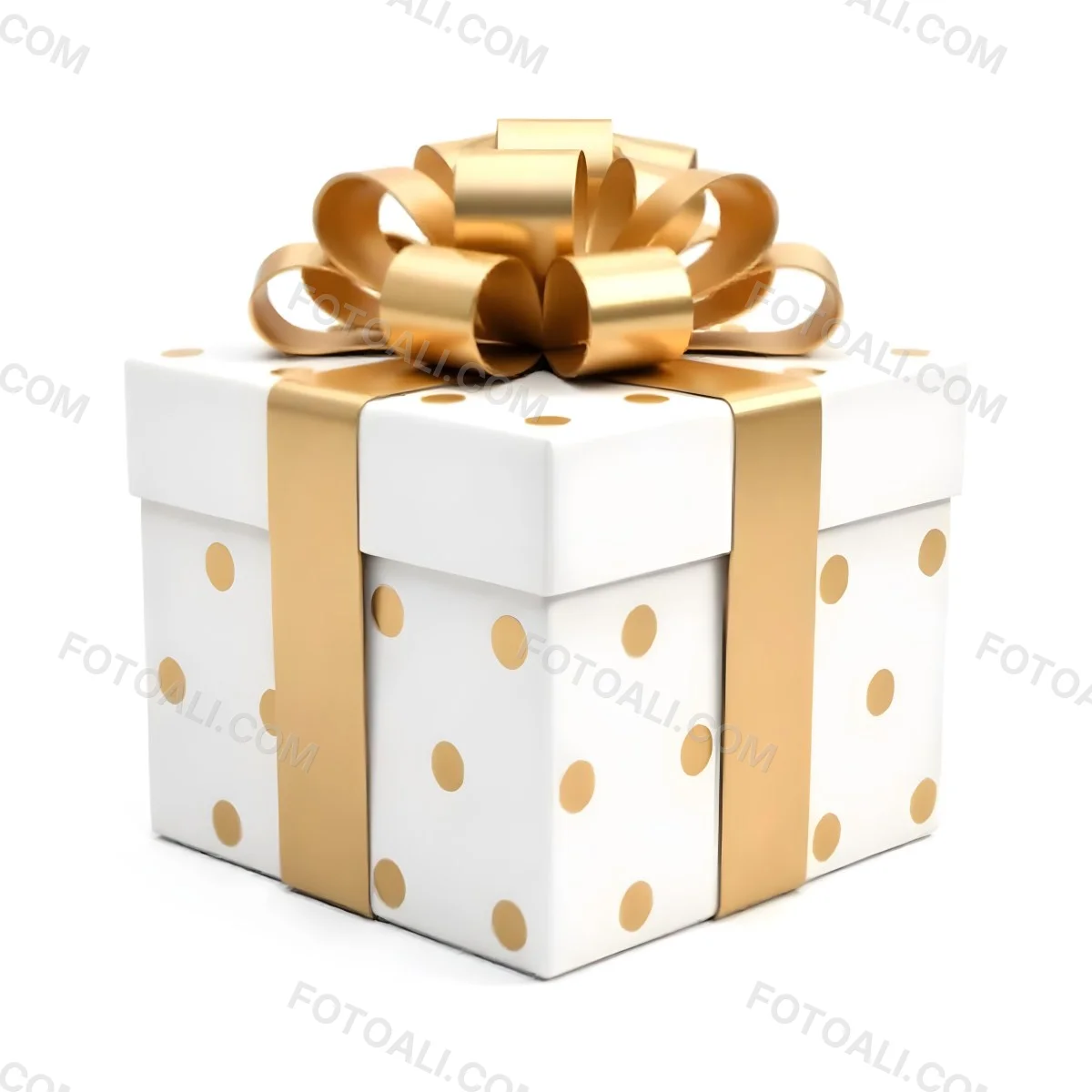 A White Gift Box With Golden Polka Dots And A White Ribbon Isolated On A White Background 23 Aa2c