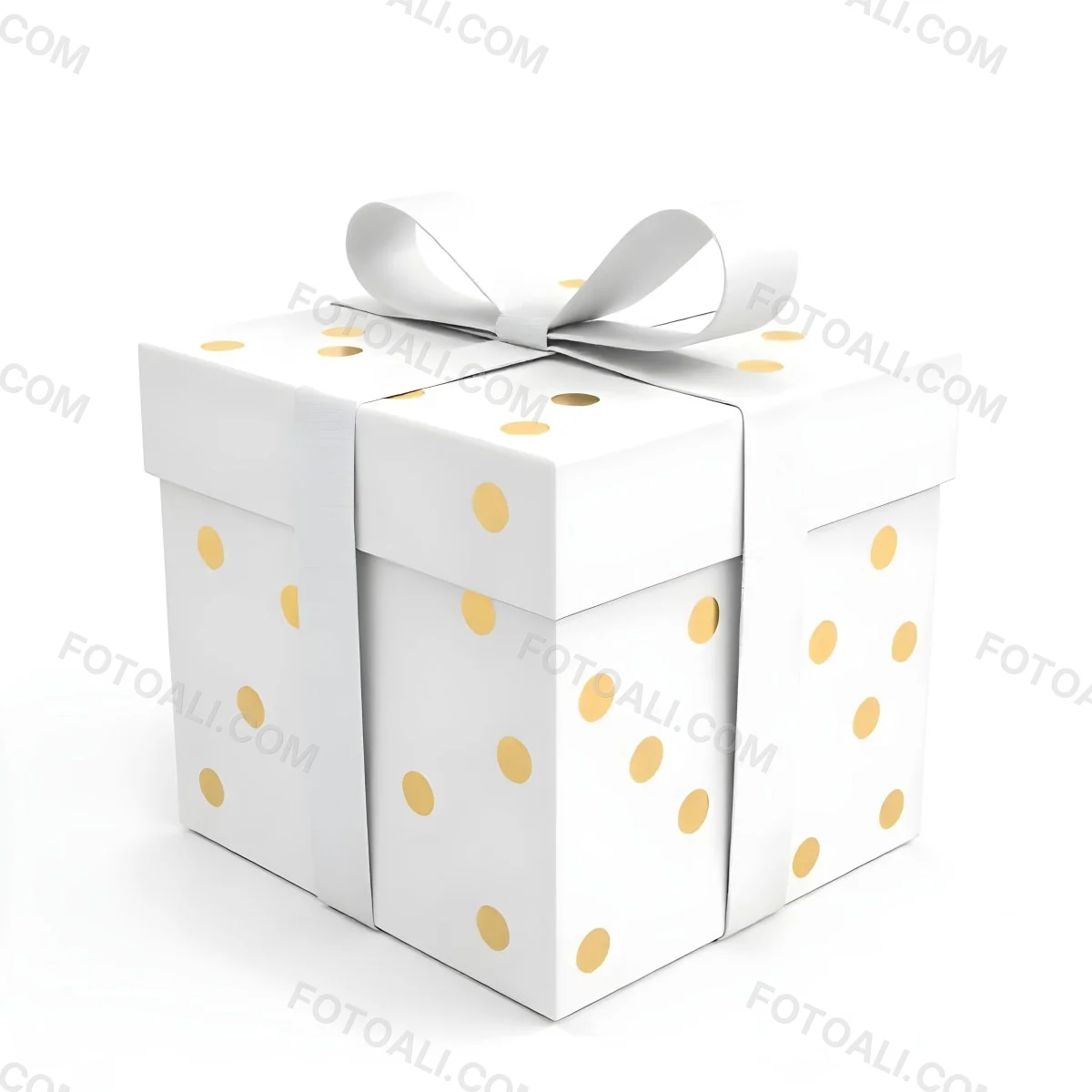 A White Gift Box With Golden Polka Dots And A White Ribbon Isolated On A White Background 3 8fb8