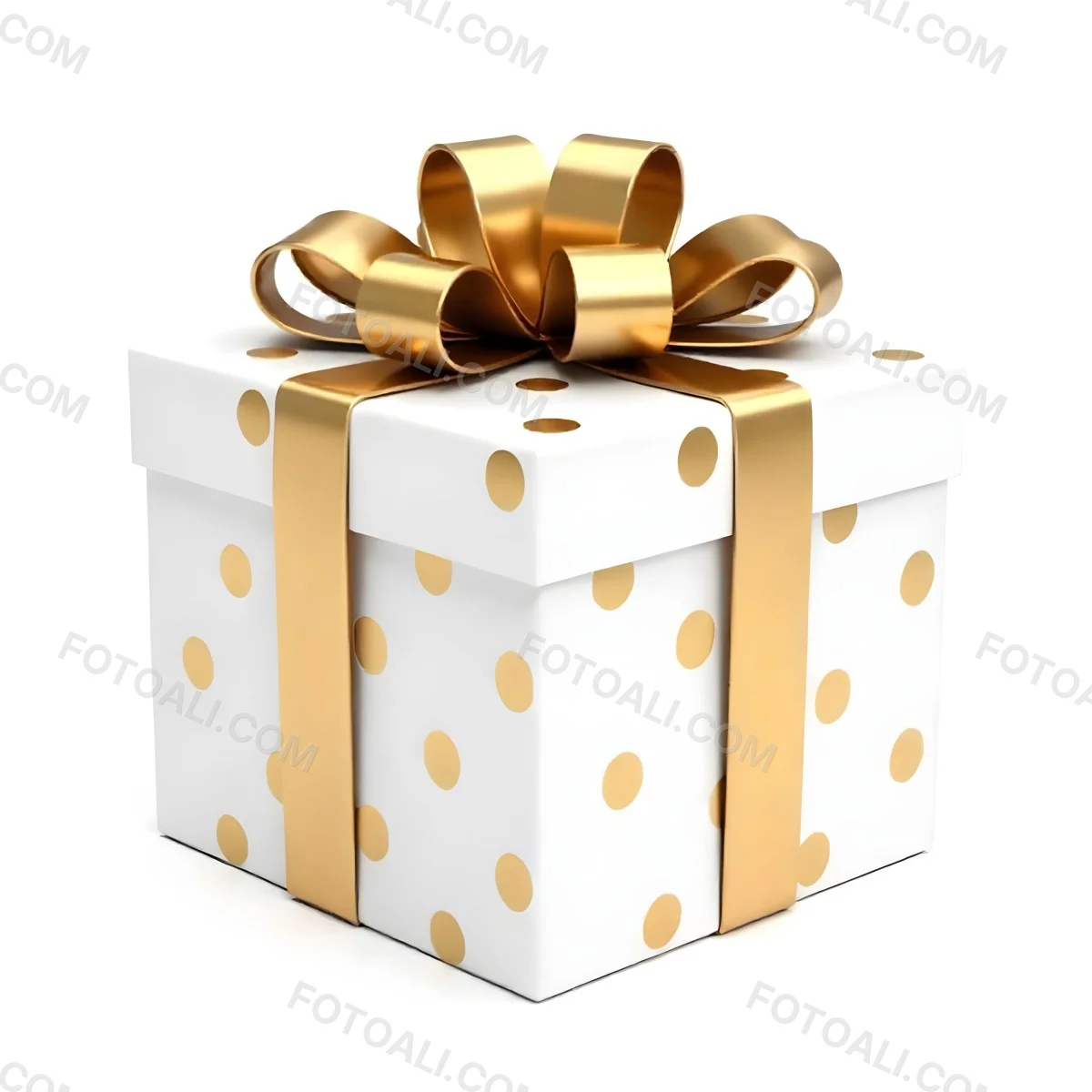 A White Gift Box With Golden Polka Dots And A White Ribbon Isolated On A White Background 8 Ac72
