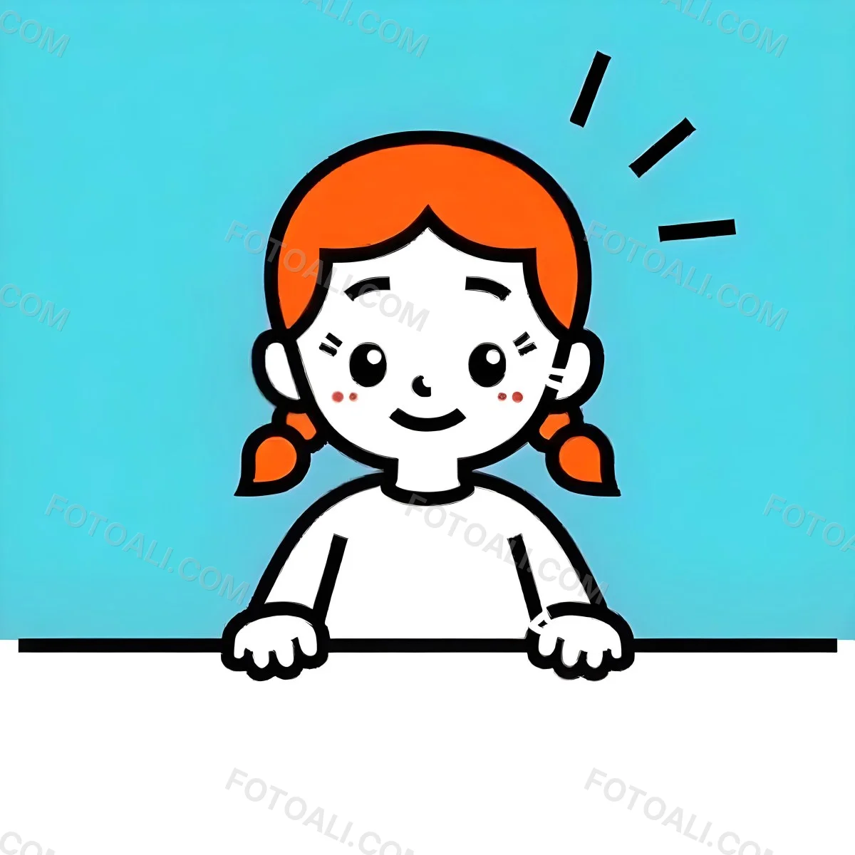 A White Girl 8 Years Old With Blue Hair In Pigtails Smiling Looking At The Viewer In Front Of A White Table And A Blue Background 30 86a0