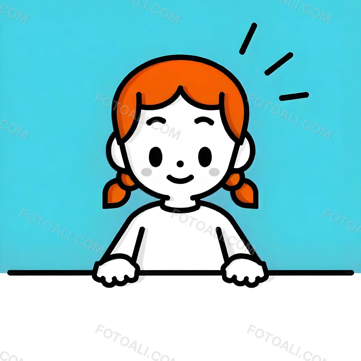 A White Girl 8 Years Old With Blue Hair In Pigtails Smiling Looking At The Viewer In Front Of A White Table And A Blue Background 38 C739
