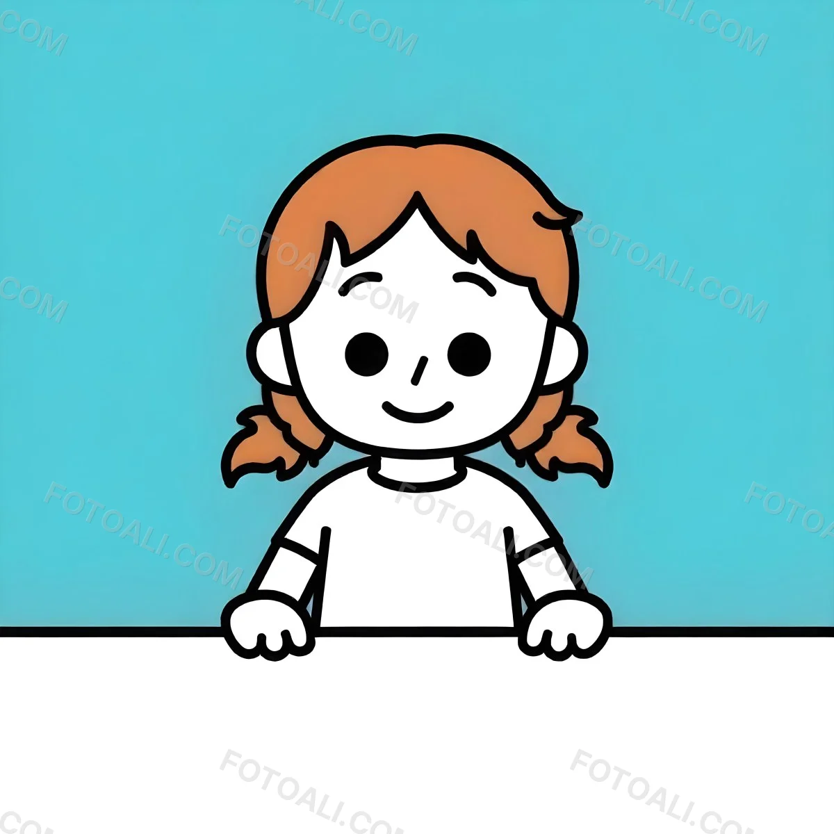 A White Girl 8 Years Old With Blue Hair In Pigtails Smiling Looking At The Viewer In Front Of A White Table And A Blue Background 7 38e0