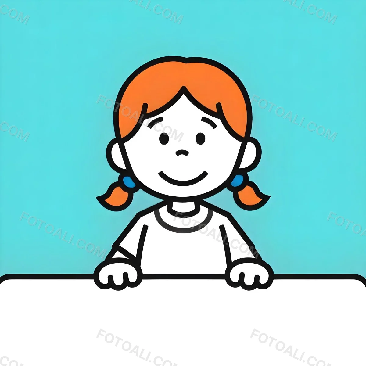 A White Girl 8 Years Old With Blue Hair In Pigtails Smiling Looking At The Viewer In Front Of A White Table And A Blue Background 8 904a