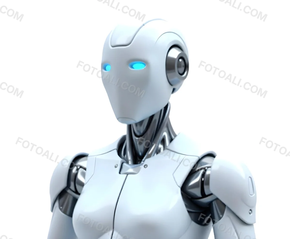 A White Humanoid Robot With Blue Eyes Metallic Details And A Sleek Design Isolated On A White Background 10 1399