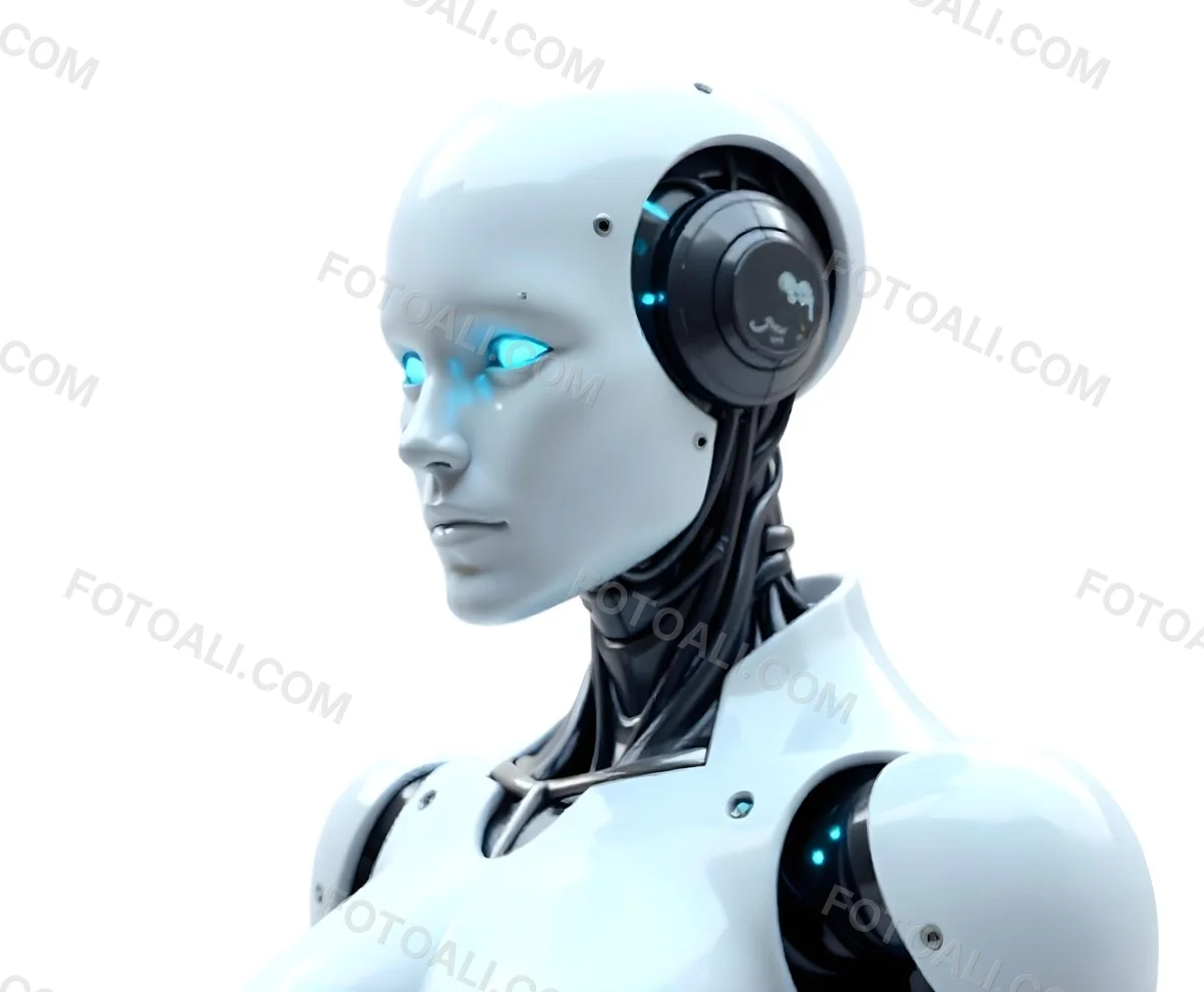 A White Humanoid Robot With Blue Eyes Metallic Details And A Sleek Design Isolated On A White Background 11 5059